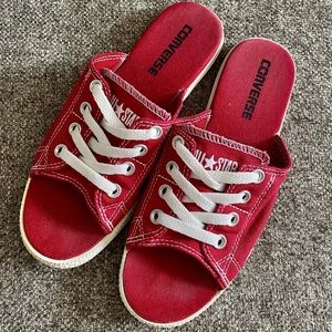 Converse All Star Red Canvas Cut Away Slide Sandals Sneakers